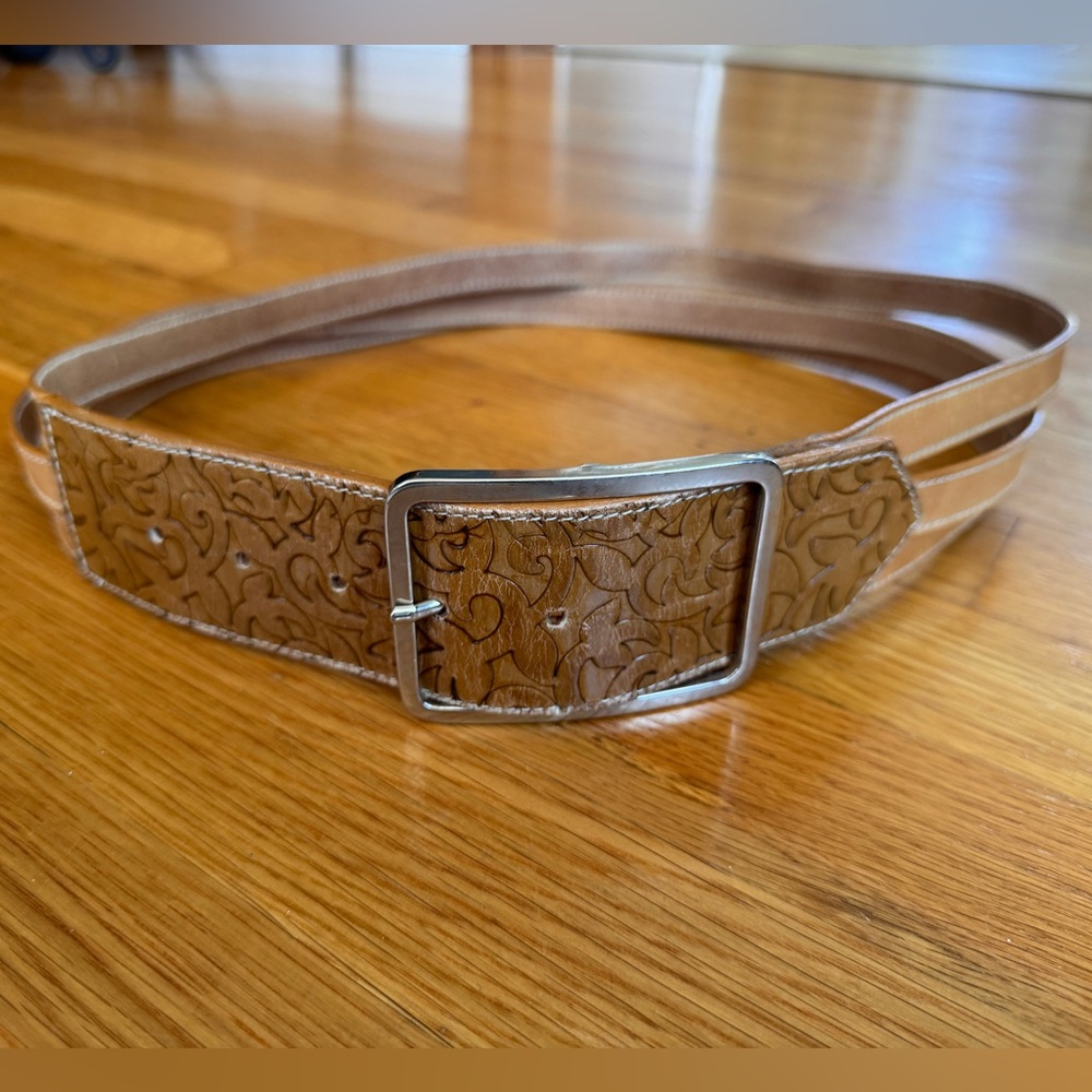 Harold’s Brown Embossed Leather Belt with Silver Buckle